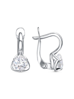 Серьги серебро 925 пробы, покрытие - родирование, вставка - фианит (недрагоценный камень)