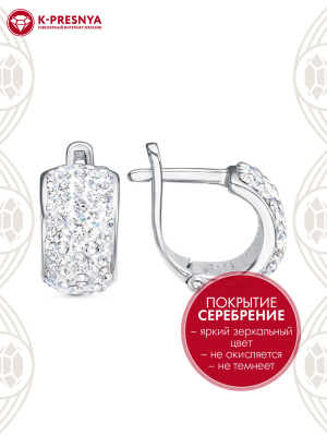 Серьги бижутерия, покрытие - серебрение, вставка - стекло ювелирное preciosa