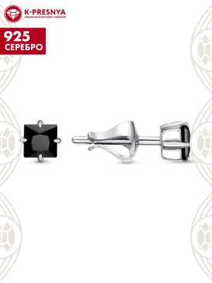 Серьги серебро 925 пробы, покрытие - платинирование, вставка - фианит (недрагоценный камень)