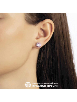 Серьги серебро 925 пробы, покрытие - родирование, вставка - фианит (недрагоценный камень)