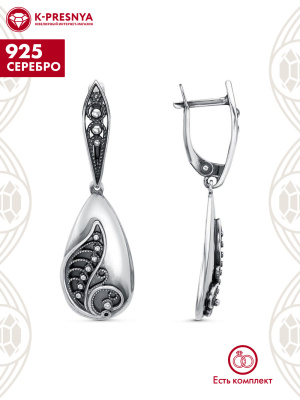 Серьги серебро 925 пробы, покрытие - оксидирование, без вставок