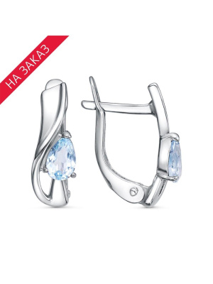 Серьги серебро 925 пробы, покрытие - родирование, вставка - голубой топаз (полудрагоценный камень)