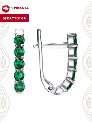 Серьги бижутерия, покрытие - платинирование, вставка - искусственная шпинель