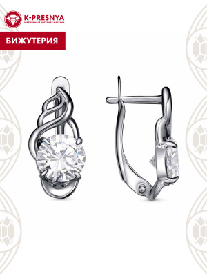 Серьги бижутерия, покрытие - серебрение с оксидированием, вставка - фианит (недрагоценный камень)