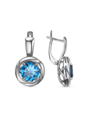 Серьги бижутерия, покрытие - серебрение с оксидированием, вставка - искусственная шпинель