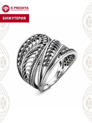 Кольцо бижутерия, покрытие - серебрение с оксидированием, без вставок