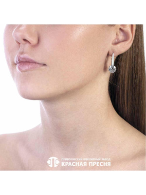Серьги серебро 925 пробы, покрытие - оксидирование, вставка - фианит (недрагоценный камень)