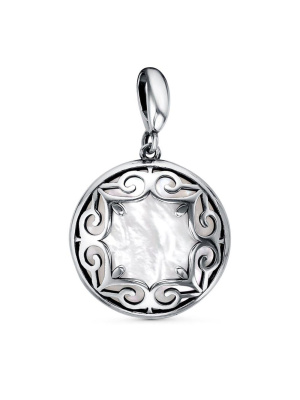 Подвеска бижутерия, покрытие - серебрение с оксидированием, вставка - перламутр