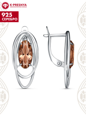 Серьги серебро 925 пробы, покрытие - родирование, вставка - топаз (искусственный)