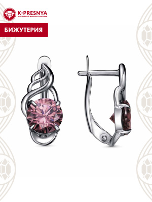 Серьги бижутерия, покрытие - серебрение с оксидированием, вставка - фианит (недрагоценный камень)