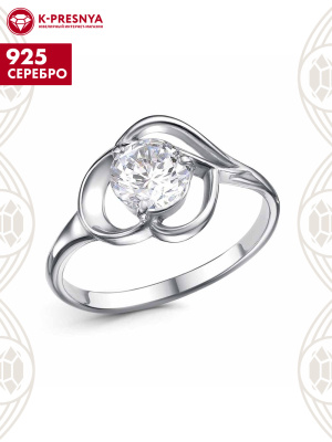 Кольцо серебро 925 пробы, покрытие - платинирование, вставка - фианит (недрагоценный камень)