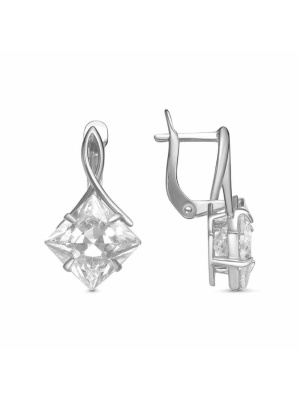 Серьги серебро 925 пробы, покрытие - родирование, вставка - фианит (недрагоценный камень)