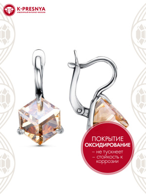 Серьги серебро 925 пробы, покрытие - оксидирование, вставка - ювелирное стекло европейской огранки