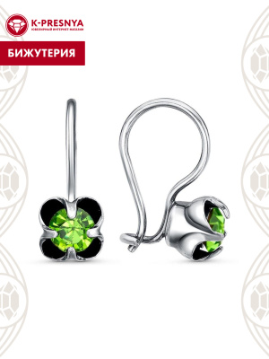 Серьги бижутерия, покрытие - серебрение с оксидированием, вставка - стекло ювелирное preciosa