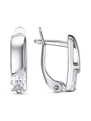 Серьги серебро 925 пробы, покрытие - платинирование, вставка - фианит (недрагоценный камень)