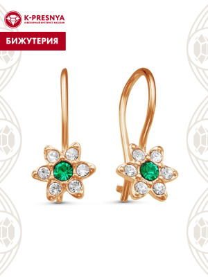 Серьги бижутерия, покрытие - золочение, вставка - стекло ювелирное preciosa