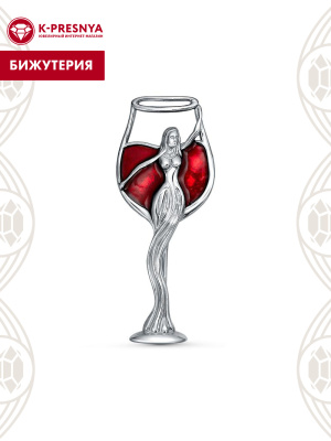Брошь бижутерия, покрытие - платинирование, отделка - эмаль, без вставок