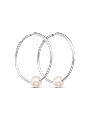 Серьги бижутерия, покрытие - серебрение, вставка - имитация жемчуга