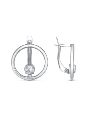 Серьги бижутерия, покрытие - серебрение с оксидированием, вставка - фианит (недрагоценный камень)