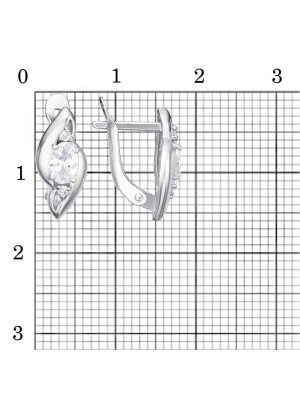 Серьги серебро 925 пробы, покрытие - родирование, вставка - фианит (недрагоценный камень)
