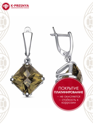 Серьги серебро 925 пробы, покрытие - платинирование, вставка - стекло ювелирное собственной огранки