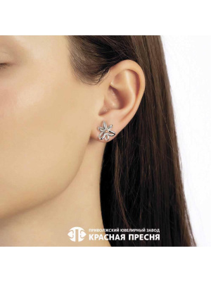 Серьги серебро 925 пробы, покрытие - платинирование, вставка - фианит (недрагоценный камень)