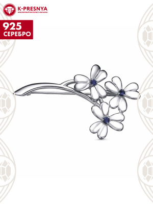 Брошь серебро 925 пробы, покрытие - платинирование, вставка - искусственная шпинель
