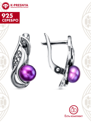 Серьги серебро 925 пробы, покрытие - оксидирование, вставка - культивированный жемчуг