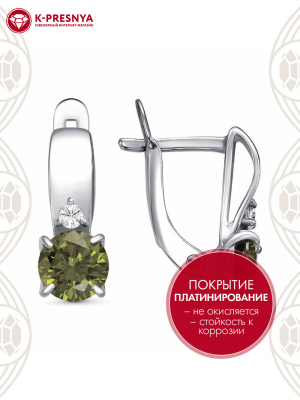 Серьги бижутерия, покрытие - платинирование, вставка - фианит (недрагоценный камень)