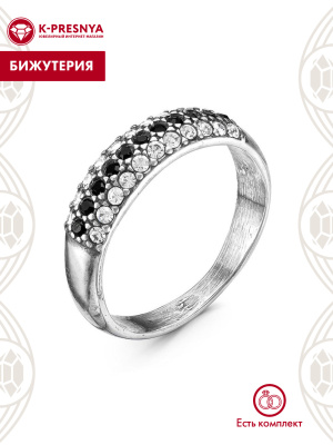 Кольцо бижутерия, покрытие - серебрение с оксидированием, вставка - стекло ювелирное preciosa