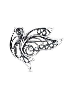 Брошь бижутерия, покрытие - серебрение с оксидированием, без вставок