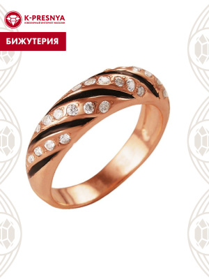 Кольцо бижутерия, покрытие - золочение, отделка - эмаль, вставка - стекло ювелирное preciosa