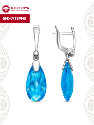 Серьги бижутерия, покрытие - платинирование, вставка - стекло ювелирное