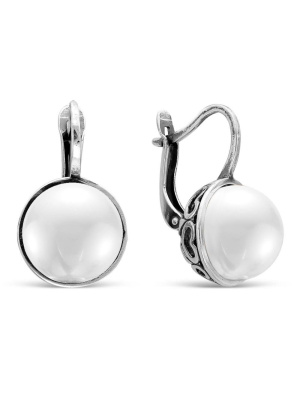 Серьги серебро 925 пробы, покрытие - оксидирование, вставка - имитация жемчуга
