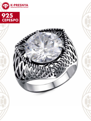 Кольцо серебро 925 пробы, покрытие - оксидирование, вставка - фианит (недрагоценный камень)