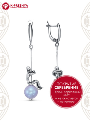 Серьги бижутерия, покрытие - серебрение с оксидированием, вставка - имитация жемчуга