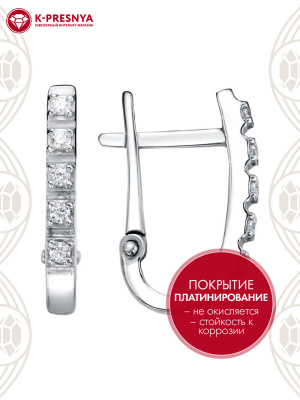 Серьги бижутерия, покрытие - платинирование, вставка - фианит (недрагоценный камень)