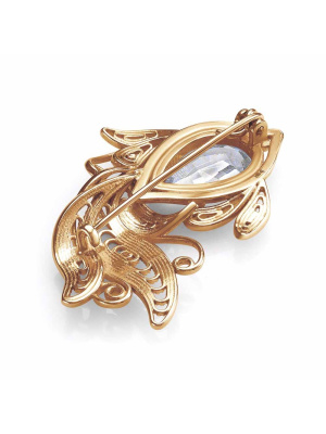 Брошь бижутерия, покрытие - золочение, вставка - фианит (недрагоценный камень)