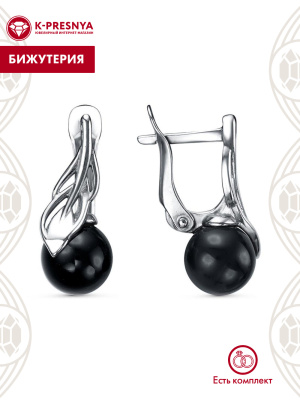 Серьги бижутерия, покрытие - серебрение с оксидированием, вставка - имитация жемчуга