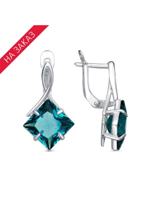 Серьги серебро 925 пробы, покрытие - родирование, вставка - ситалл собственной огранки