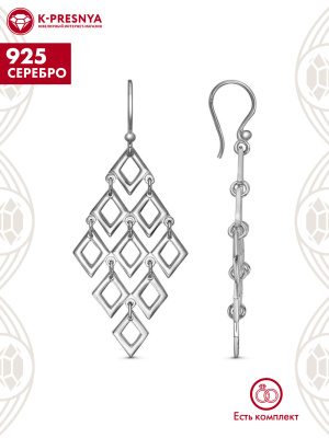 Серьги серебро 925 пробы, покрытие - платинирование, без вставок