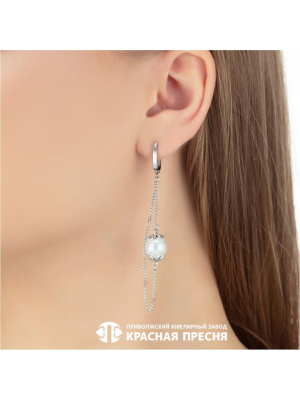 Серьги серебро 925 пробы, покрытие - платинирование, вставка - имитация жемчуга