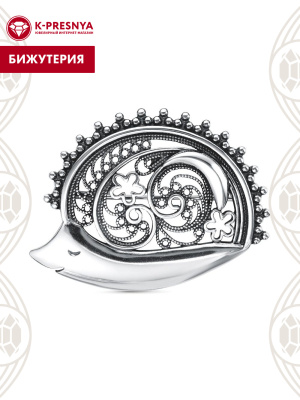 Брошь бижутерия, покрытие - серебрение с оксидированием, без вставок