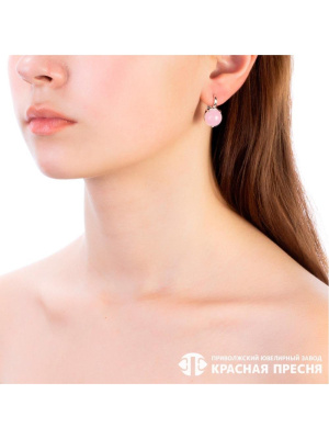 Серьги серебро 925 пробы, покрытие - оксидирование, вставка - искусственный кварц розовый
