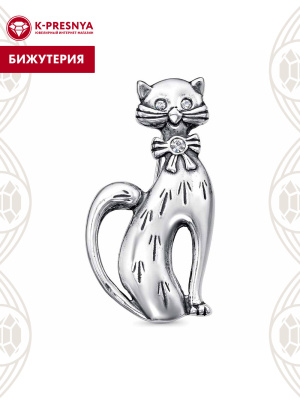 Брошь бижутерия, покрытие - серебрение с оксидированием, вставка - стекло ювелирное preciosa