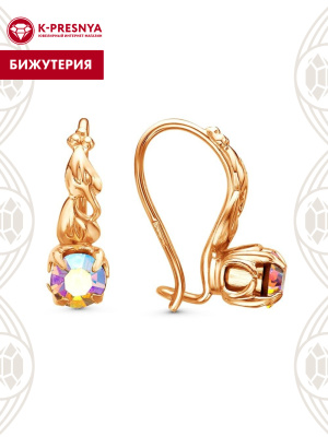 Серьги бижутерия, покрытие - золочение, вставка - стекло ювелирное preciosa