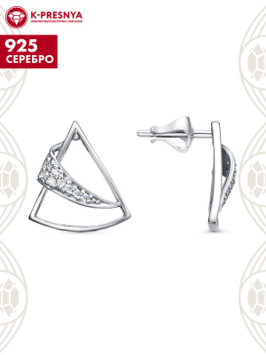 Серьги серебро 925 пробы, покрытие - родирование, вставка - фианит (недрагоценный камень)