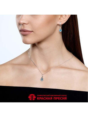 Серьги серебро 925 пробы, покрытие - платинирование, вставка - искусственная шпинель