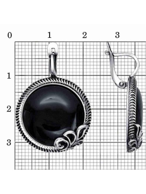 Серьги бижутерия, покрытие - серебрение с оксидированием, вставка - искусственный агат черный
