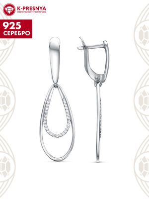 Серьги серебро 925 пробы, покрытие - родирование, вставка - фианит (недрагоценный камень)